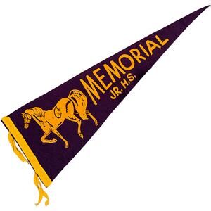 Vintage Felt Pennant Memorial Junior High School 23.5" x 8" Purple Gold Horse